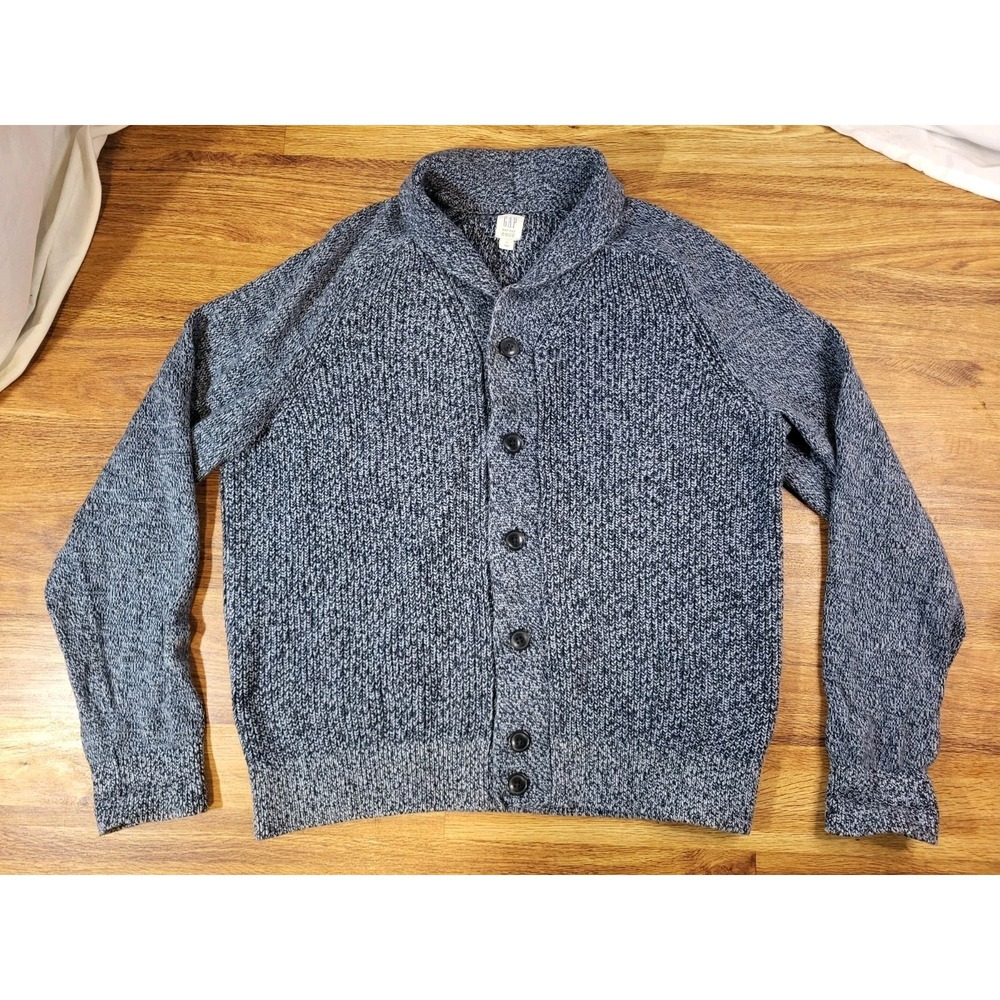 Gap Gray Heavy 100% Cotton Knit Shawl Collar Sweater  Cardigan Size L Men Blue